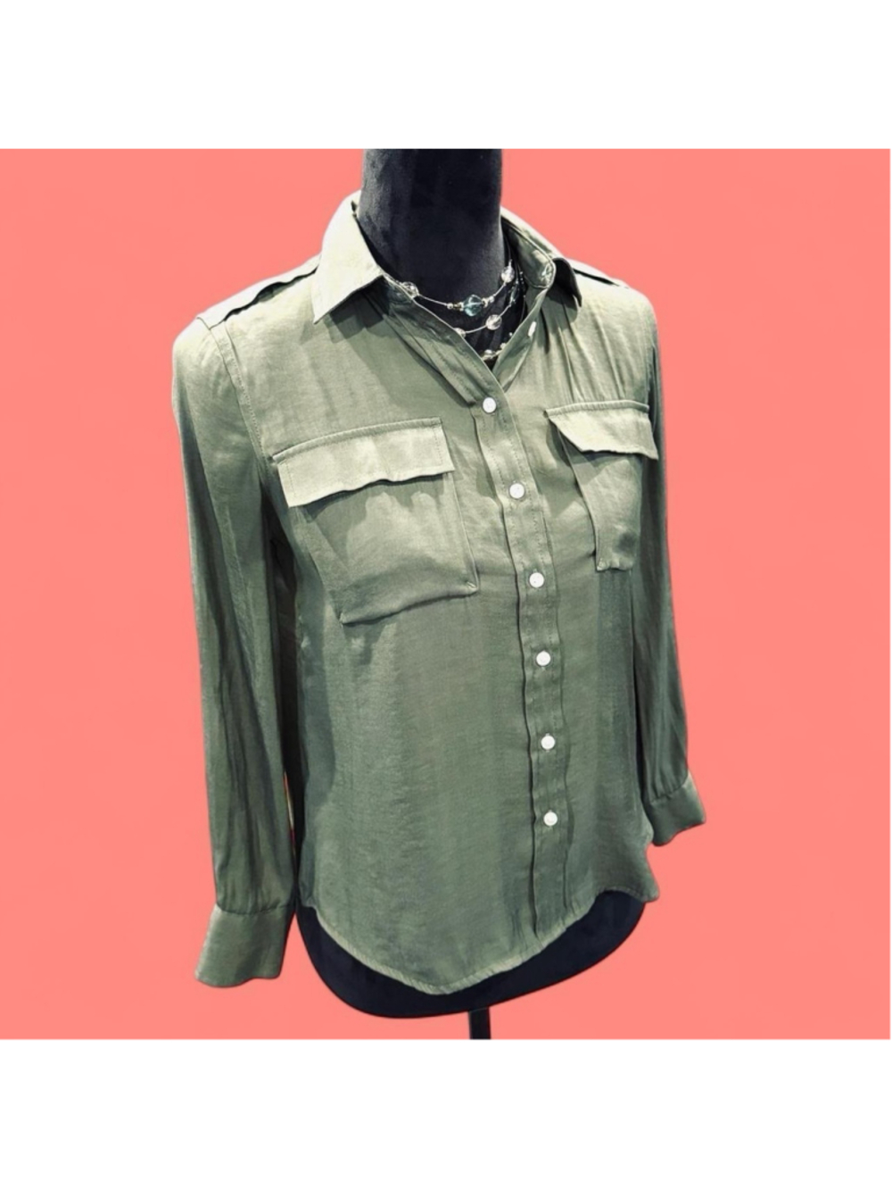 Banana Republic Dillon Olive Green Utility Shirt XXS Corp Gorp Safari Blouse